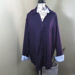 Women`s Easy Care Long Sleeves Cuffed Purple Button down shirt New! sz 2XL